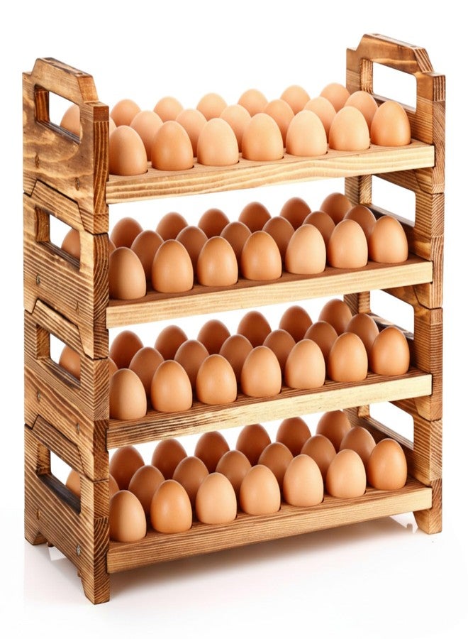 Reallnaive 4 Tier Wooden Egg Holder for Countertop, Pine Stackable Fresh Egg Storage Farmhouse Collecting Rack for Gathering Kitchen Organizer Duck Eggs Display, Stackable with 72 Eggs(Brown) - Image 1